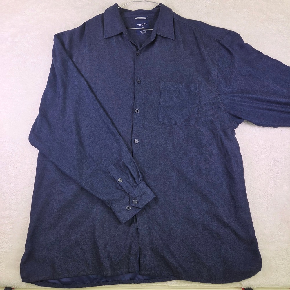 Trust Mens 4X Navy Blue Long Sleeve Button Down Shirt Lined Heathered 4009